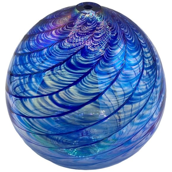 Blue Wave Iridescent Glass Decorative Diffuser Sphere Stem Bud Vase Home Decor - Picture 12 of 12